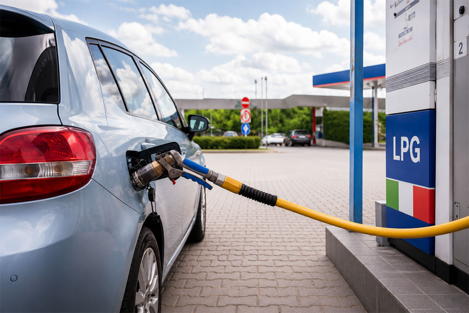 Samochód z instalacją LPG podczas tankowania